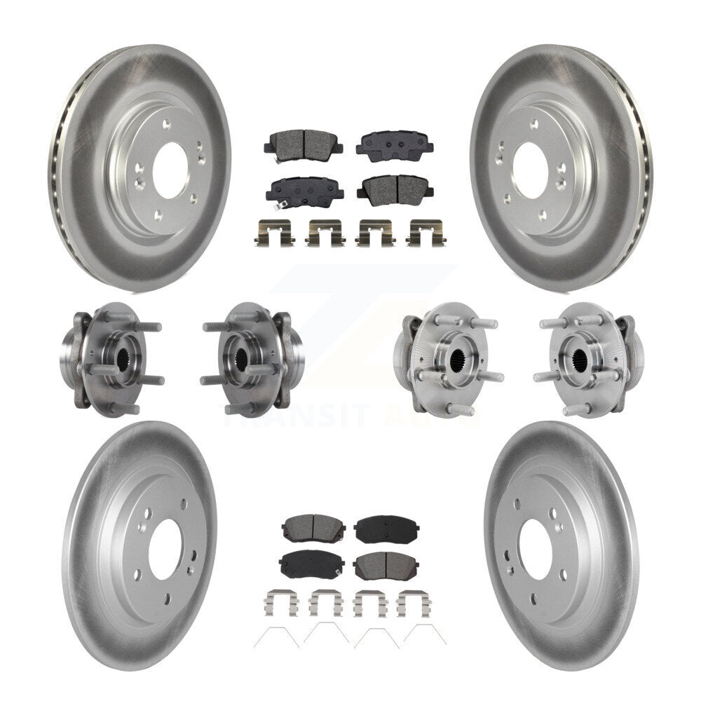 Front Rear Hub Bearing Coated Disc Brake Rotor & Pad Kit (10Pc) For 2022 Hyundai Kona AWD KBB-131890