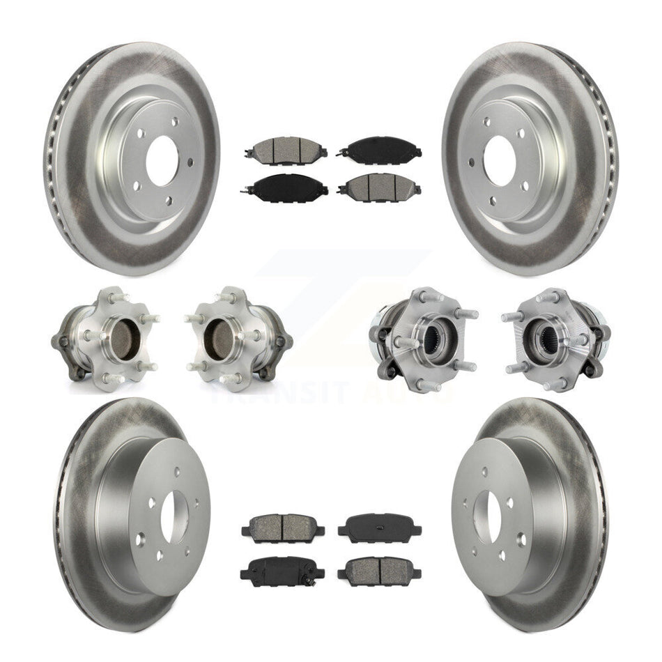 Front Rear Hub Bearing Coated Disc Brake Rotors And Pads Kit (10Pc) For Nissan Murano FWD KBB-131928