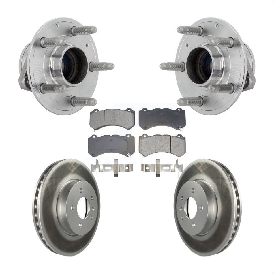 Front Hub Bearing Assembly Coated Disc Brake Rotor & Pads Kit For Cadillac ATS V with RWD KBB-131946