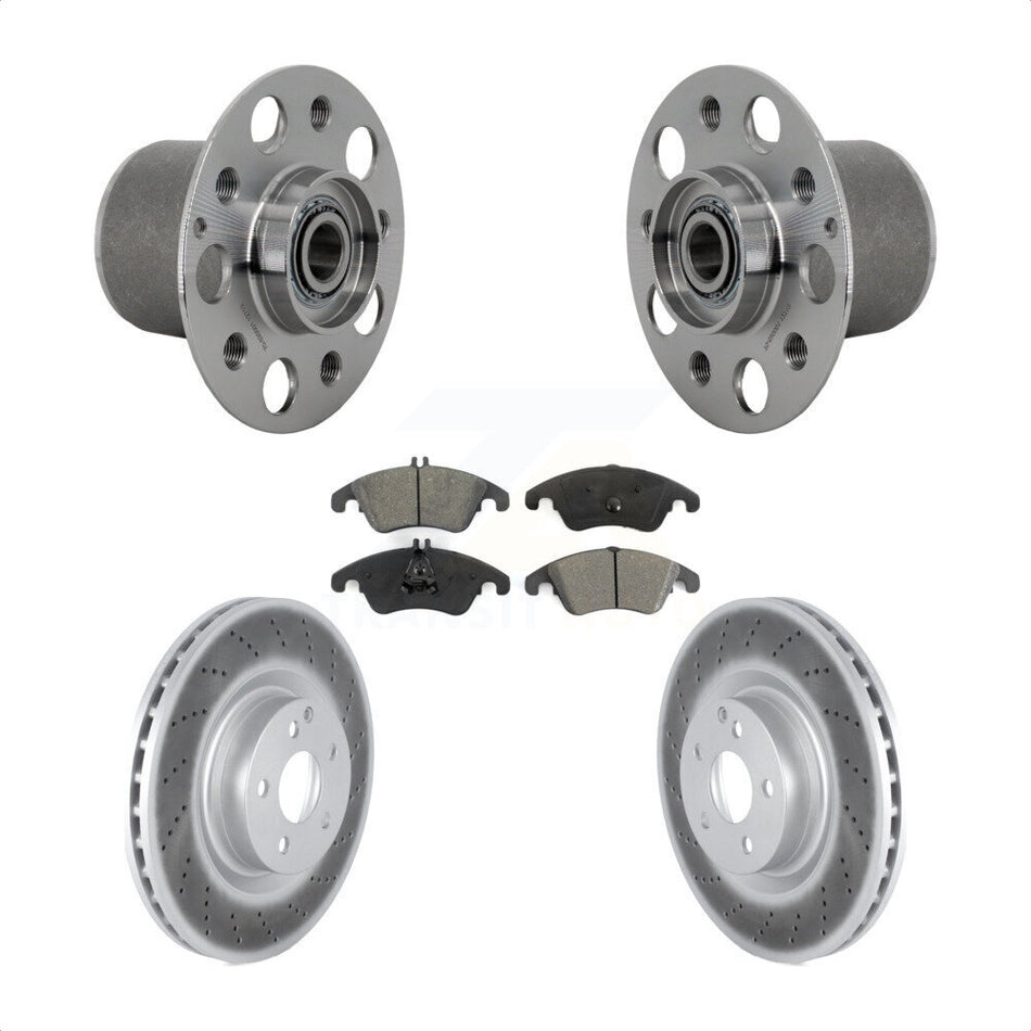 Front Hub Bearing Assembly Coated Disc Brake Rotor & Pads Kit For Mercedes-Benz E400 E550 KBB-131978