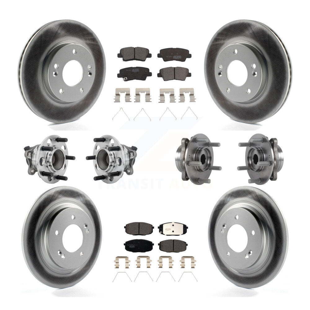 Front Rear Hub Bearing Coated Disc Brake Rotor And Pads Kit (10Pc) For Hyundai Elantra GT KBB-132054