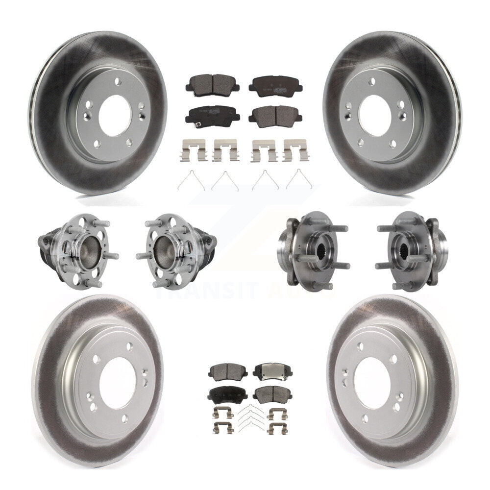 Front Rear Hub Bearings Coated Disc Brake Rotors And Pads Kit (10Pc) For Hyundai Veloster KBB-132060