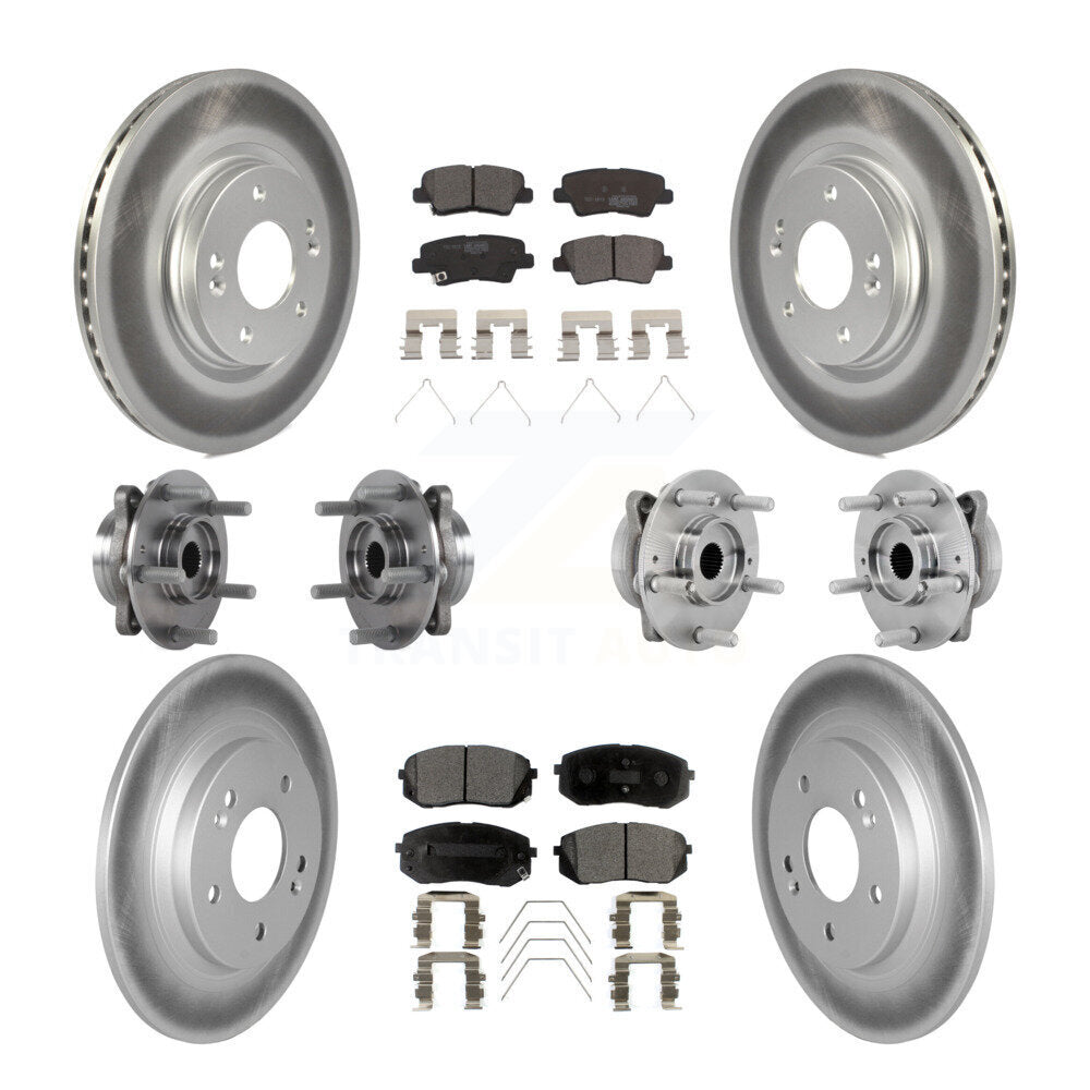Front Rear Hub Bearing Coated Disc Brake Rotor & Pad Kit (10Pc) For 2022 Hyundai Kona AWD KBB-132070