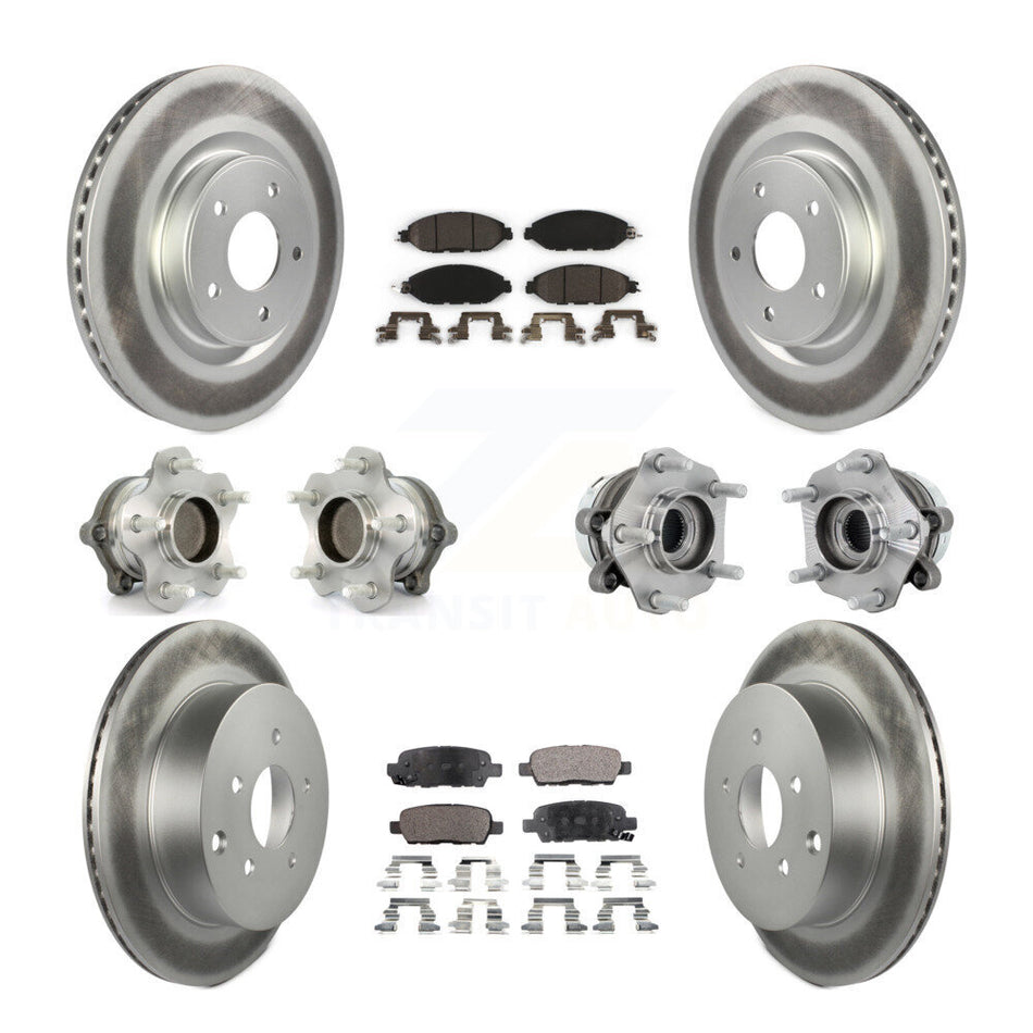 Front Rear Hub Bearing Coated Disc Brake Rotors And Pads Kit (10Pc) For Nissan Murano FWD KBB-132074
