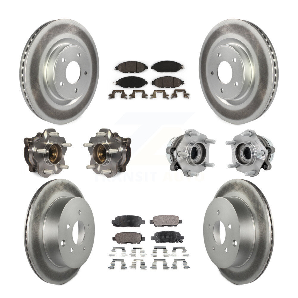 Front Rear Hub Bearing Coated Disc Brake Rotors And Pads Kit (10Pc) For Nissan Murano AWD KBB-132075