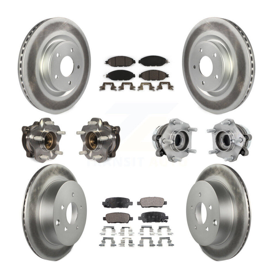 Front Rear Hub Bearing Coated Disc Brake Rotors And Pads Kit (10Pc) For Nissan Murano AWD KBB-132075