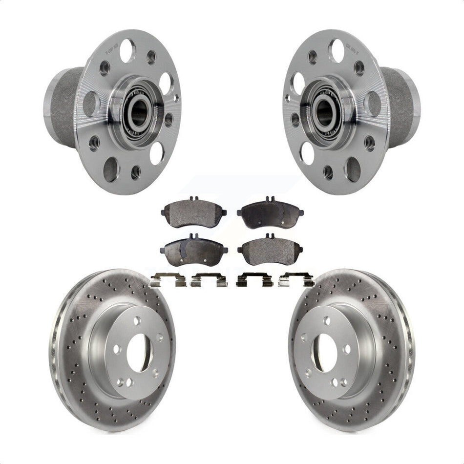 Front Hub Bearing Assembly Coated Disc Brake Rotor & Pads Kit For Mercedes-Benz C300 C250 KBB-132093