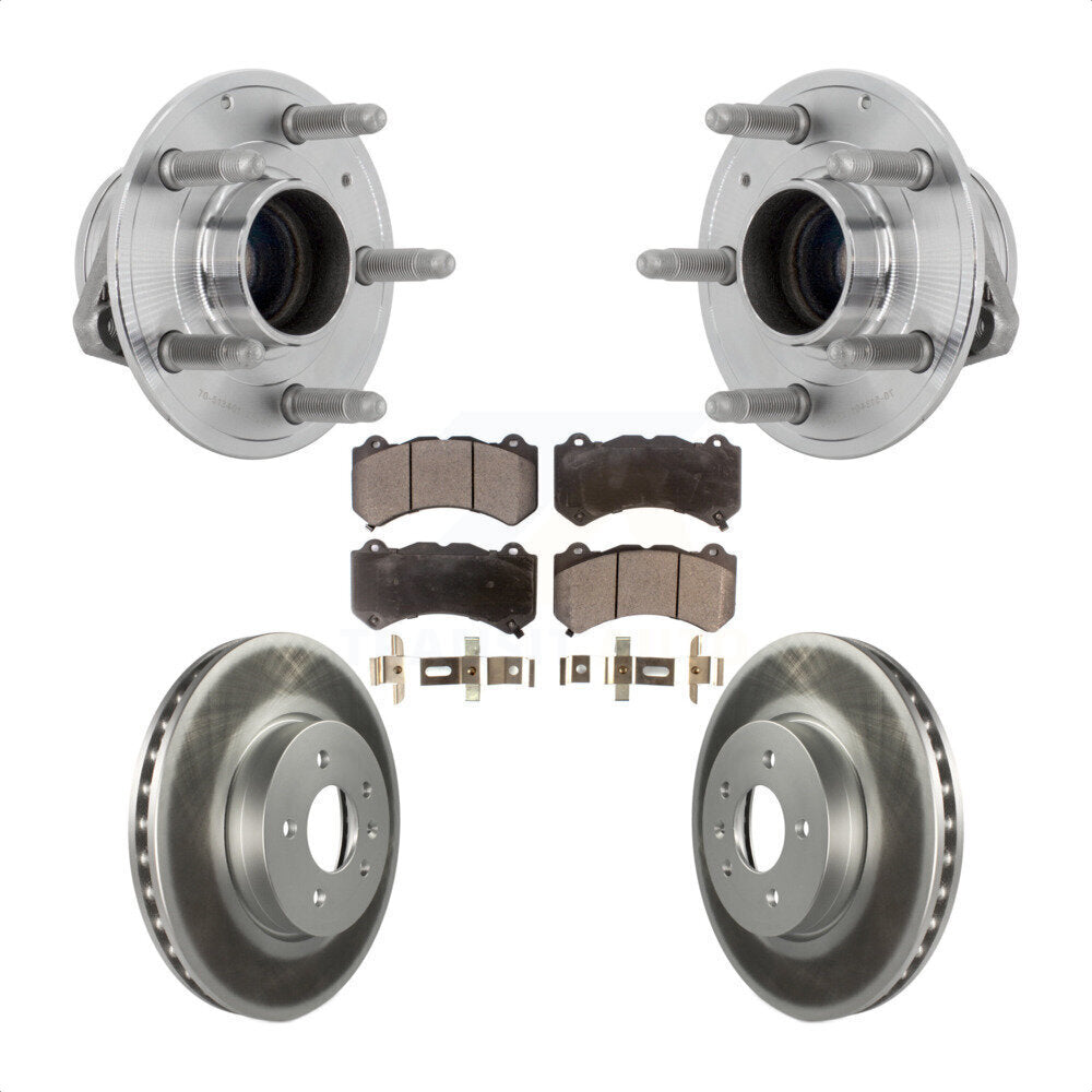 Front Hub Bearing Assembly Coated Disc Brake Rotor & Pads Kit For Cadillac ATS V with RWD KBB-132122