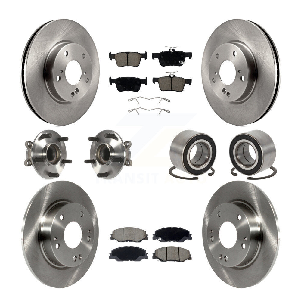 Front Rear Hub Bearings Disc Brake Rotors And Pads Kit (10Pc) For 2019-2022 Honda Insight KBB-132384