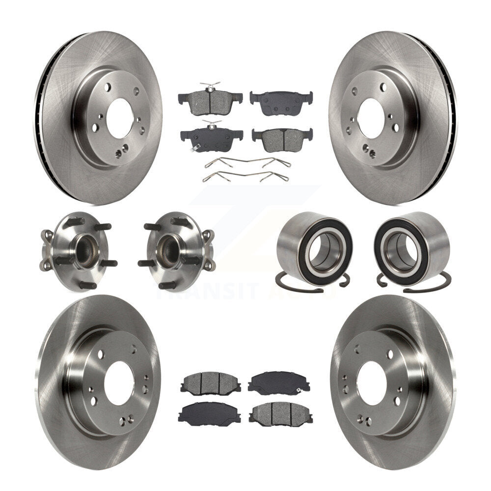 Front Rear Hub Bearings Disc Brake Rotors And Pads Kit (10Pc) For 2019-2022 Honda Insight KBB-132387