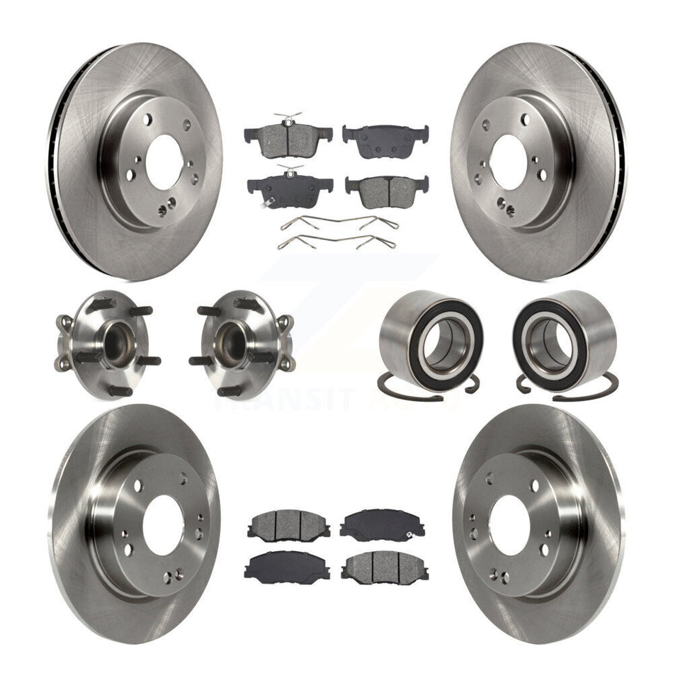 Front Rear Hub Bearings Disc Brake Rotors And Pads Kit (10Pc) For 2019-2022 Honda Insight KBB-132387