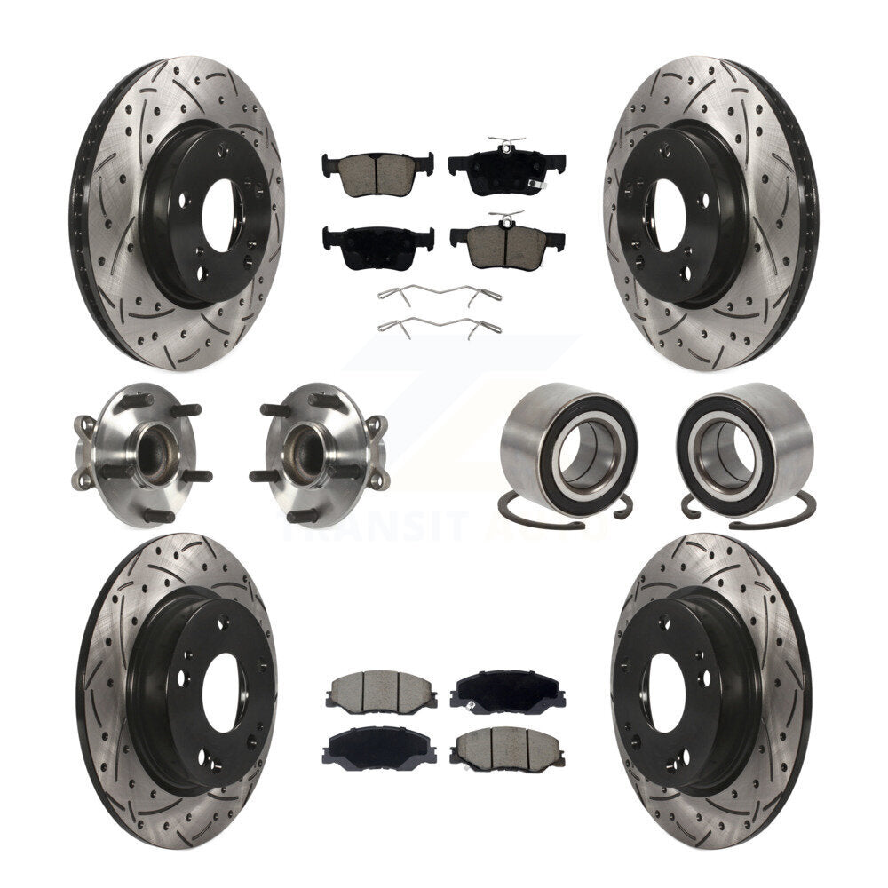 Front Rear Hub Bearing Coated Disc Brake Rotor Pad Kit (10Pc) For 2019-2022 Honda Insight KBB-132396