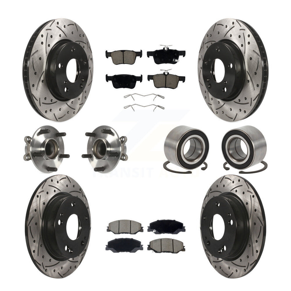 Front Rear Hub Bearing Coated Disc Brake Rotor Pad Kit (10Pc) For 2019-2022 Honda Insight KBB-132396