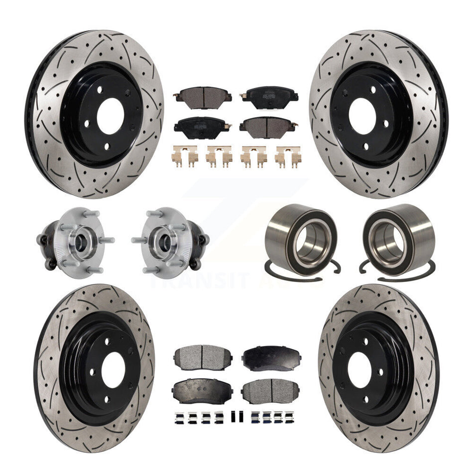 Front Rear Hub Bearing Coated Brake Rotor And Pad Kit (10Pc) For 2016-2018 Mazda CX-9 AWD KBB-132399