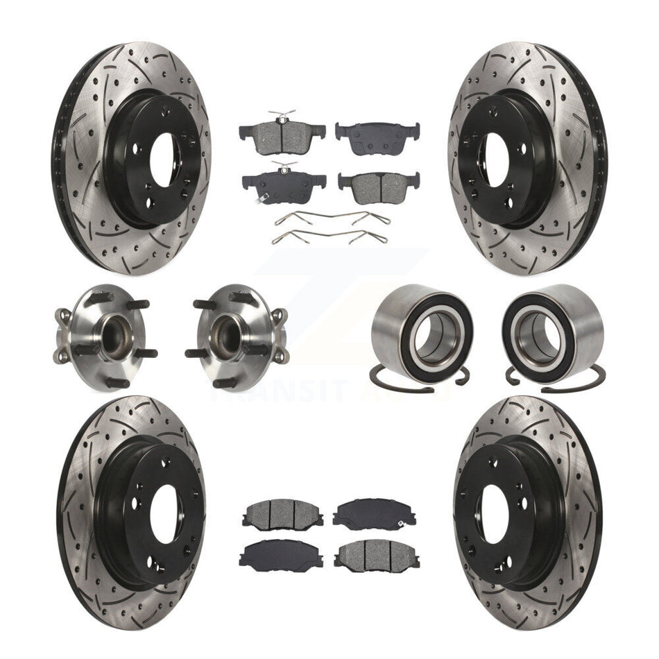 Front Rear Hub Bearing Coated Disc Brake Rotor Pad Kit (10Pc) For 2019-2022 Honda Insight KBB-132401
