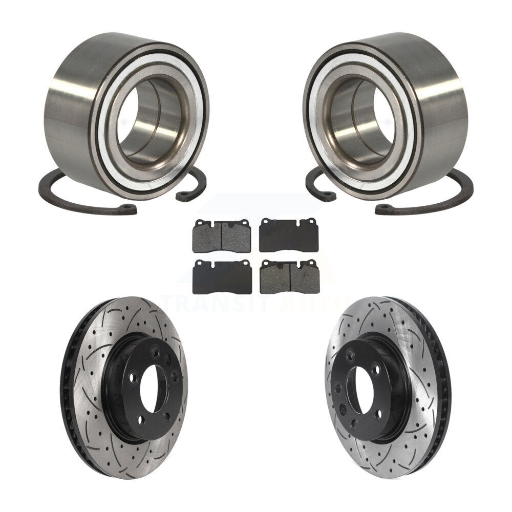 Front Wheel Bearing Coated Drilled Slotted Brake Rotor And Pad Kit For Volkswagen Touareg KBB-132405