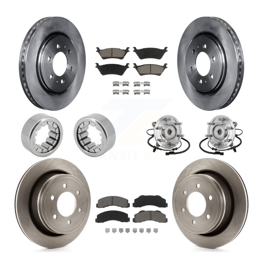 Front Rear Hub Bearing Brake Rotor Pads Shoe Kit (10Pc) For 17 Ford F-150 Raptor with 4WD KBB-132465