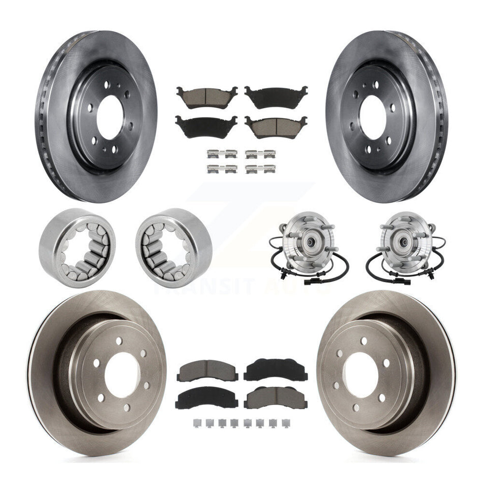 Front Rear Hub Bearing Brake Rotor Pads Shoe Kit (10Pc) For 17 Ford F-150 Raptor with 4WD KBB-132465