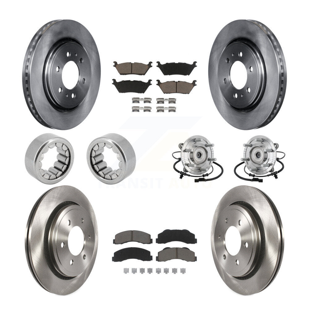 Front Rear Hub Bearing Brake Rotor Pads Shoe Kit (10Pc) For 17 Ford F-150 Raptor with 4WD KBB-132466
