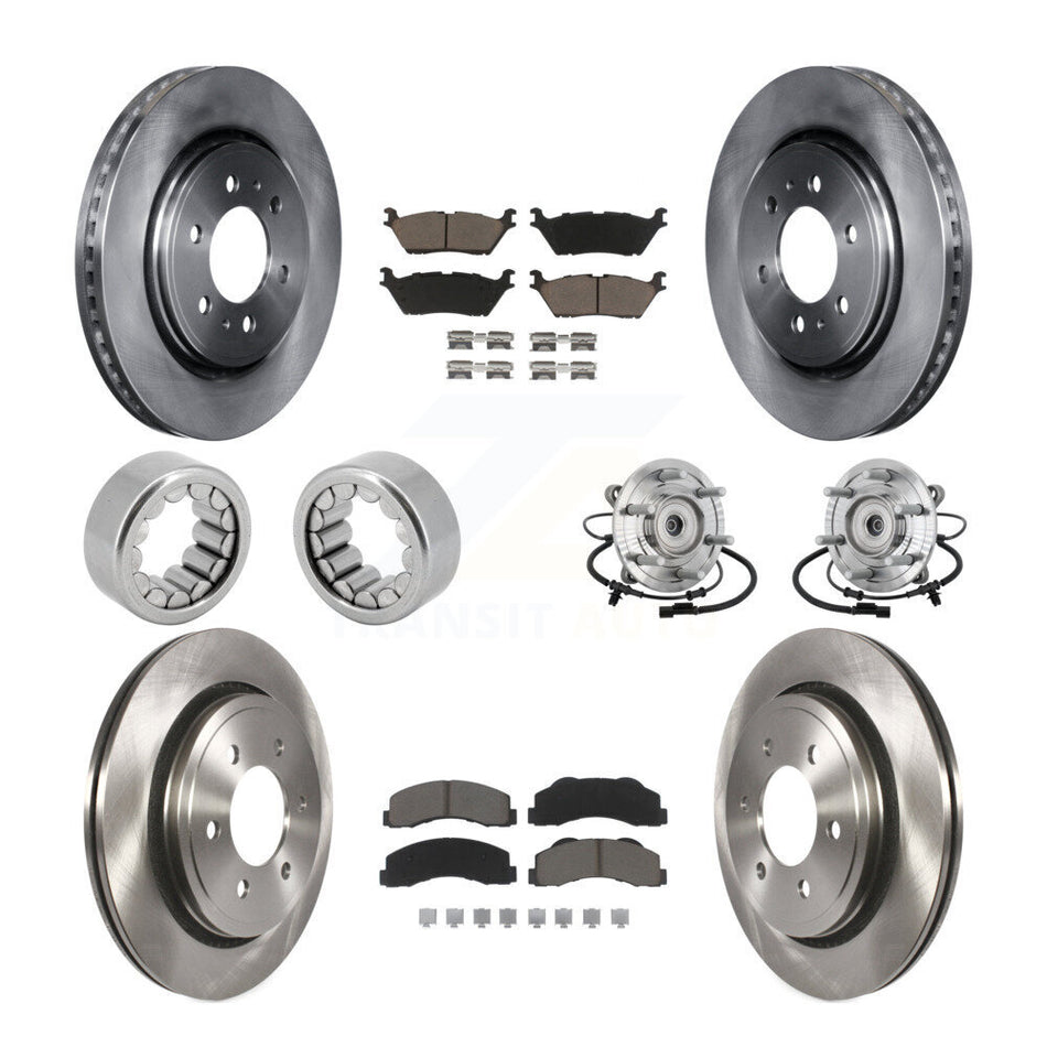 Front Rear Hub Bearing Brake Rotor Pads Shoe Kit (10Pc) For 17 Ford F-150 Raptor with 4WD KBB-132466