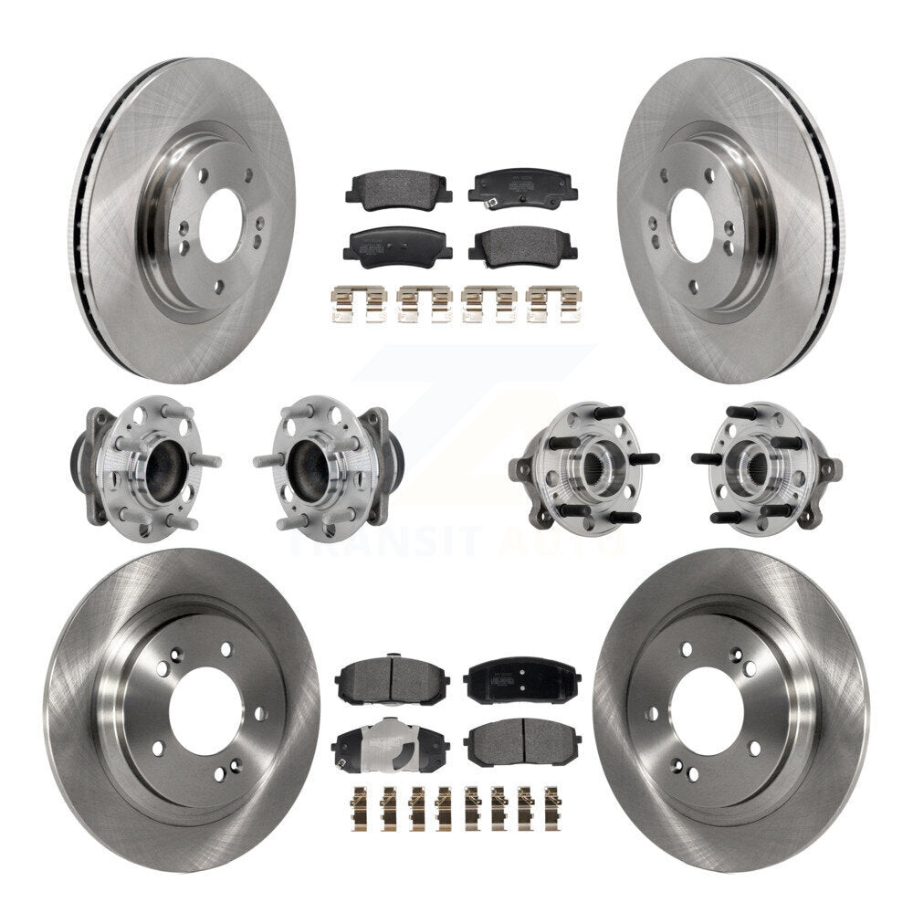 Front Rear Hub Bearings Disc Brake Rotors And Pads Kit (10Pc) For Hyundai Sonata Kia K5 KBB-132494