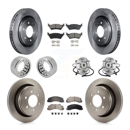 Front Rear Hub Bearing Brake Rotor Pads Shoe Kit (10Pc) For 17 Ford F-150 Raptor with 4WD KBB-132532