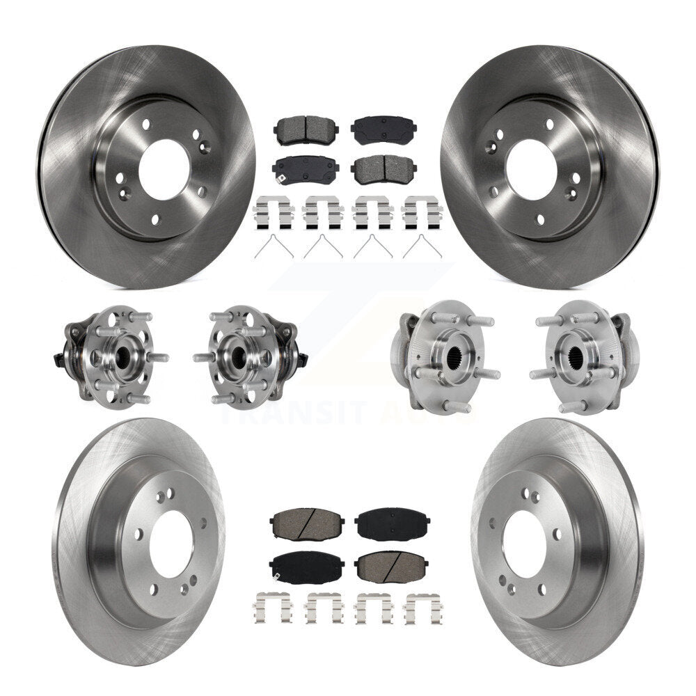 Front Rear Hub Bearing Brake Rotor And Pad Kit (10Pc) For 2022 Hyundai Kona FWD with 1.6L KBB-132566