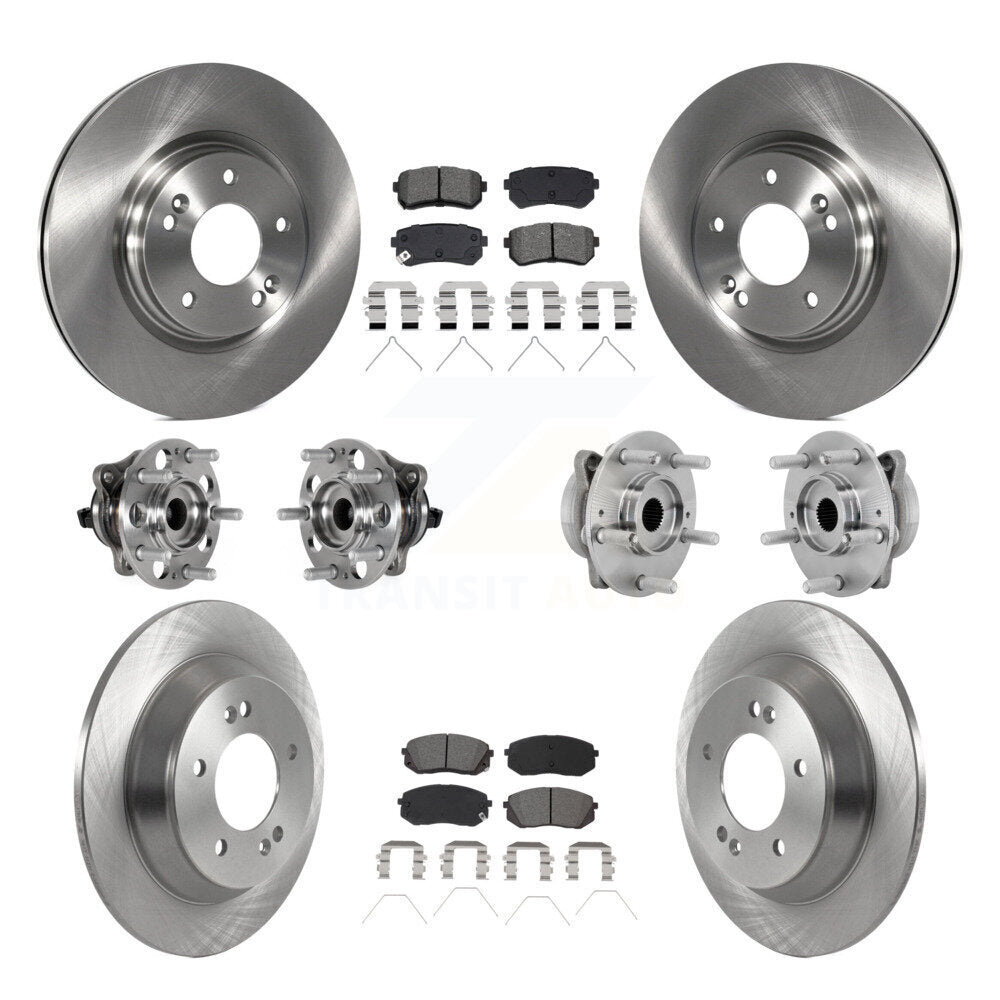 Front Rear Hub Bearing Disc Brake Rotor And Semi-Metallic Pad Kit (10Pc) For Hyundai Kona KBB-132587