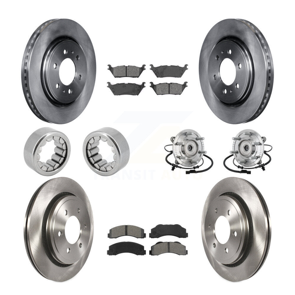 Front Rear Hub Bearing Brake Rotor Pads Shoe Kit (10Pc) For 17 Ford F-150 Raptor with 4WD KBB-132595