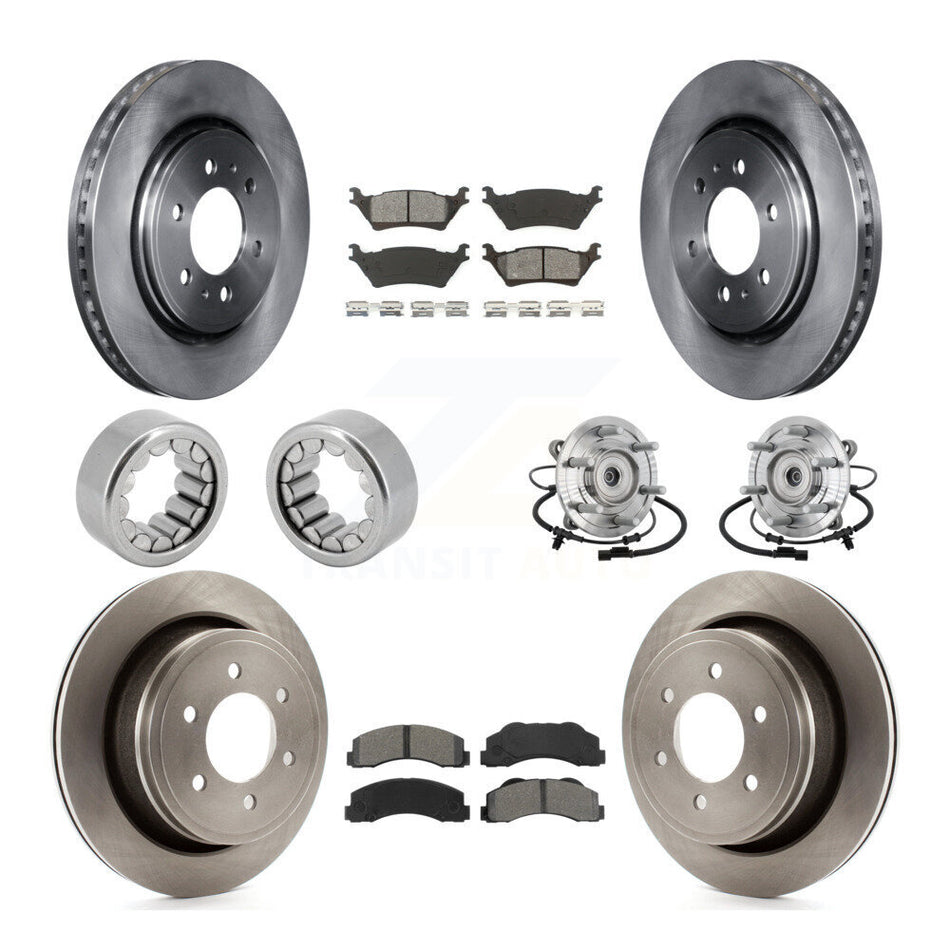 Front Rear Hub Bearing Brake Rotor Pads Shoe Kit (10Pc) For 17 Ford F-150 Raptor with 4WD KBB-132596