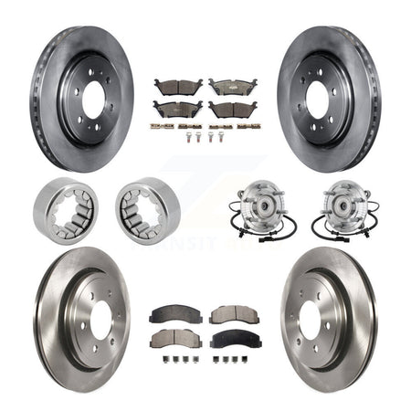 Front Rear Hub Bearing Brake Rotor Pads Shoe Kit (10Pc) For 17 Ford F-150 Raptor with 4WD KBB-132665