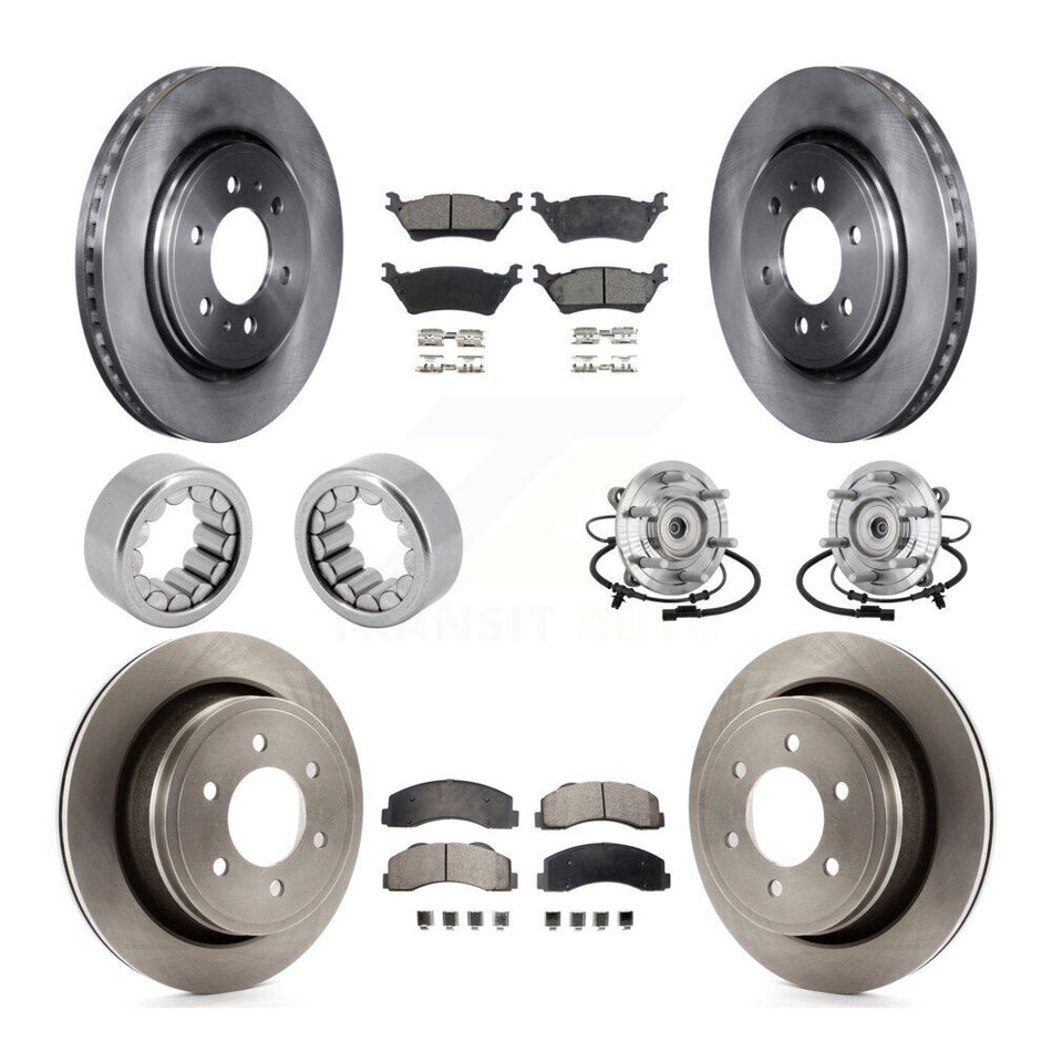 Front Rear Hub Bearing Brake Rotor Pads Shoe Kit (10Pc) For 17 Ford F-150 Raptor with 4WD KBB-132666