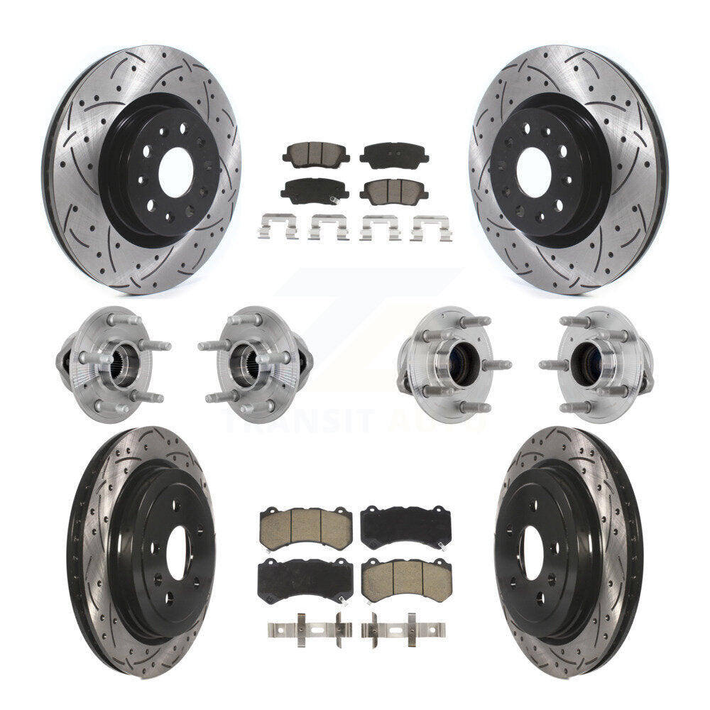Front Rear Hub Bearings Coated Disc Brake Rotors And Pads Kit (10Pc) For Cadillac CTS KBB-132678