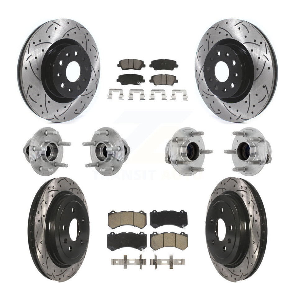 Front Rear Hub Bearings Coated Disc Brake Rotors And Pads Kit (10Pc) For Cadillac CTS KBB-132678