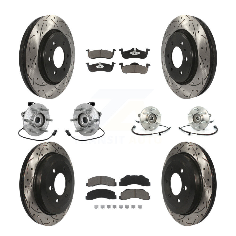 Front Rear Hub Bearing Coated Brake Rotor Pads Kit (10Pc) For Ford Expedition Lincoln 4WD KBB-132684