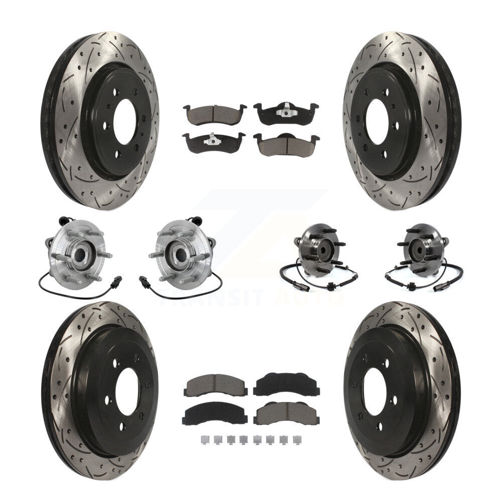 Front Rear Hub Bearing Coated Brake Rotor Pads Kit (10Pc) For Ford Expedition Lincoln RWD KBB-132685
