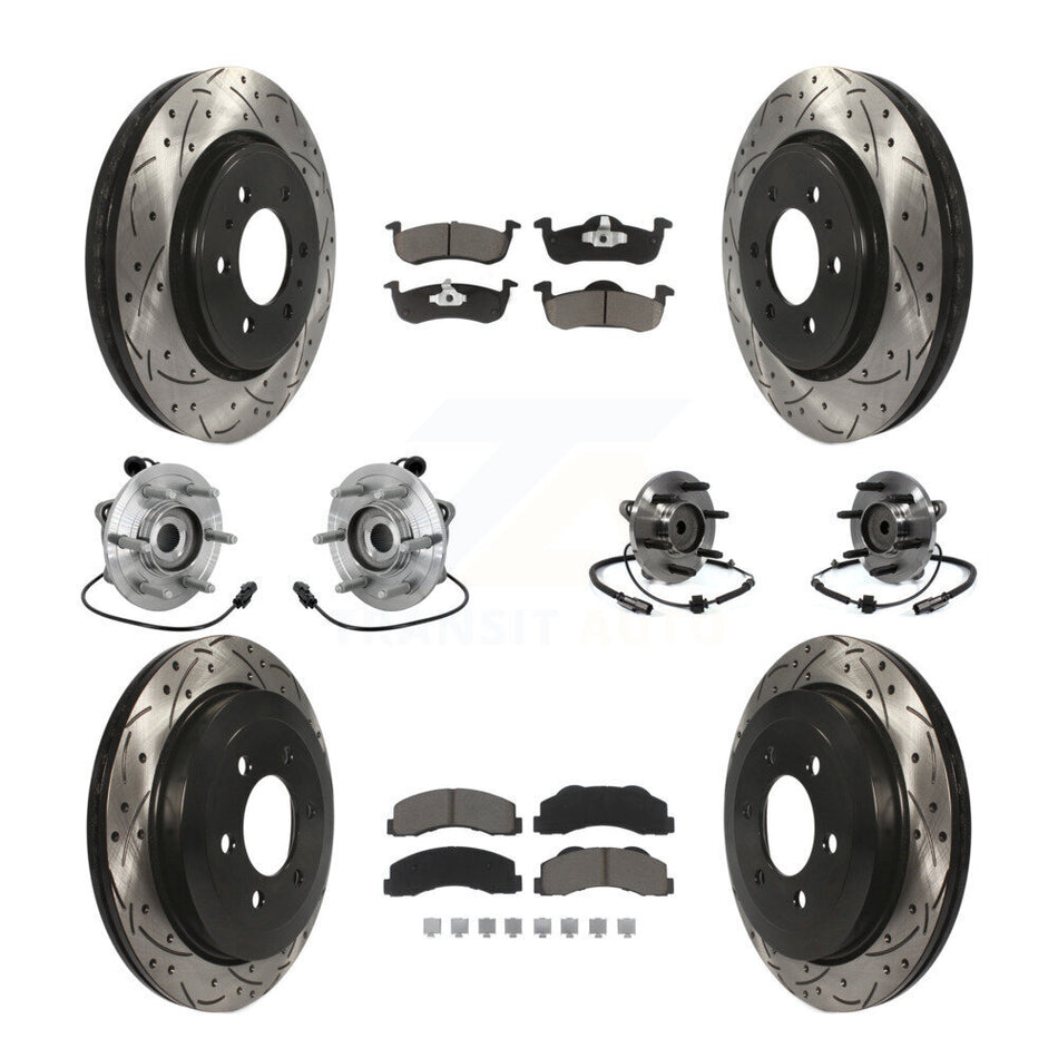 Front Rear Hub Bearing Coated Brake Rotor Pads Kit (10Pc) For Ford Expedition Lincoln RWD KBB-132685