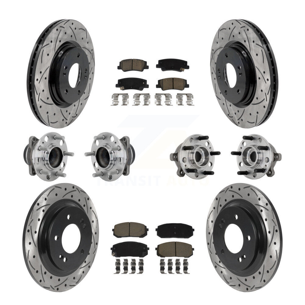 Front Rear Hub Bearing Coated Disc Brake Rotor & Pad Kit (10Pc) For Hyundai Sonata Kia K5 KBB-132697