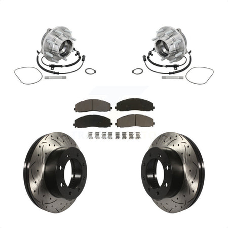 Front Hub Bearing Assembly Coat Drill Slot Brake Rotor Pads Kit For Ford F-450 Super Duty KBB-132711