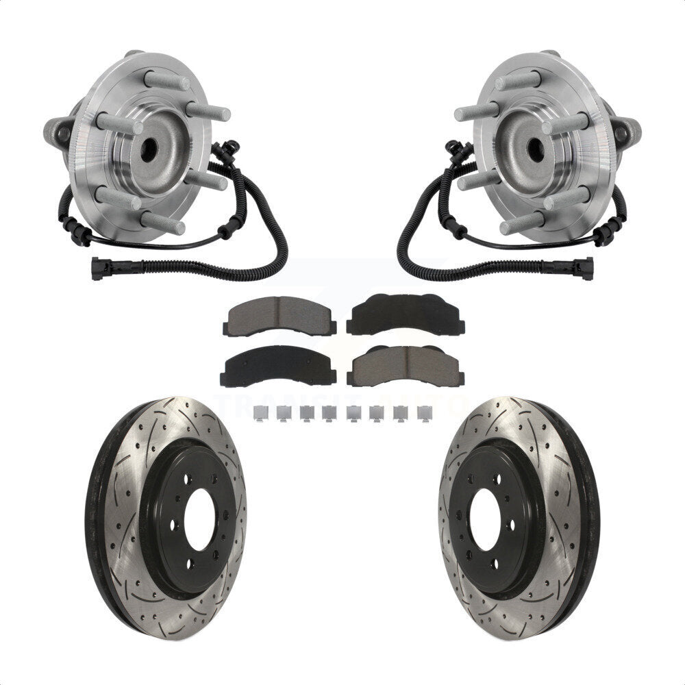 Front Hub Bearing Assembly Drilled Slot Brake Rotor Pads Kit For 2015-2017 Ford F-150 RWD KBB-132712