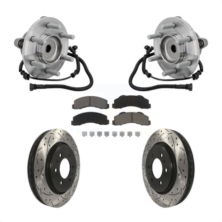 Front Hub Bearing Assembly Drilled Slot Brake Rotor Pads Kit For 2015-2017 Ford F-150 RWD KBB-132712