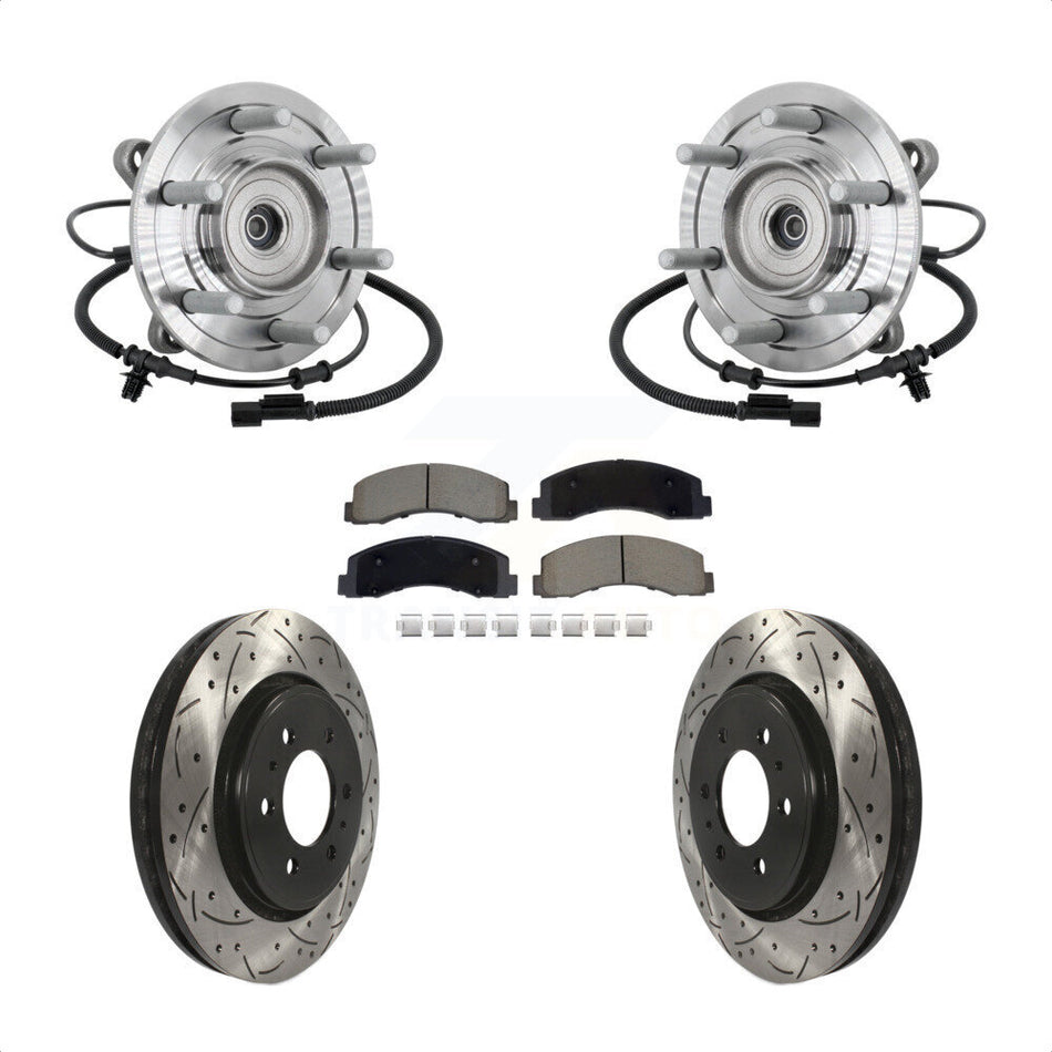 Front Hub Bearing Assembly Drill Slot Brake Rotor Pad Kit For 2018-2020 Ford F-150 Raptor KBB-132714