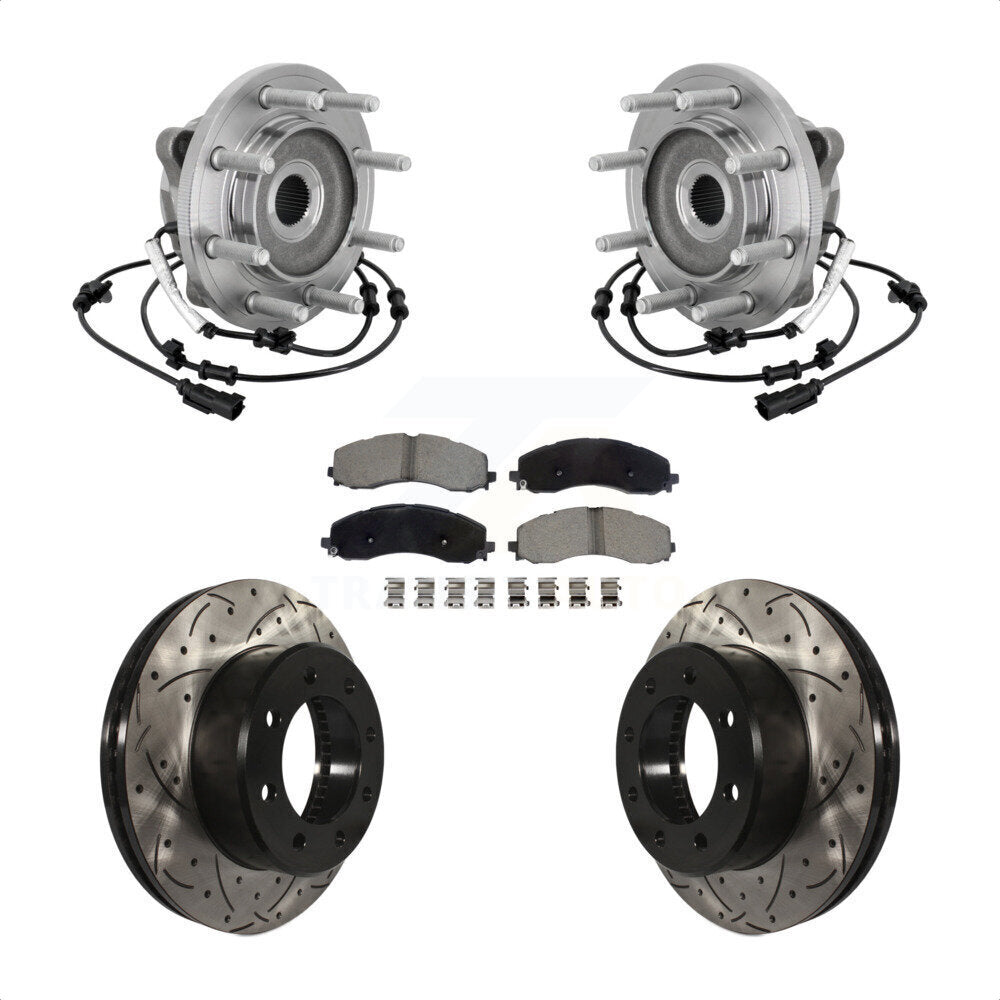 Front Hub Bearing Assembly Coated Drilled Slotted Brake Rotor & Pad Kit For Ram 2500 3500 KBB-132715