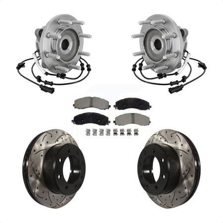 Front Hub Bearing Assembly Coated Drilled Slotted Brake Rotor & Pad Kit For Ram 2500 3500 KBB-132715