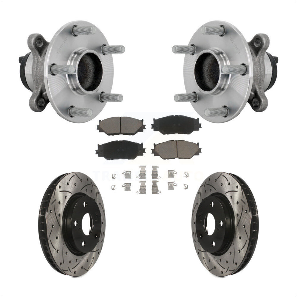 Front Hub Bearing Drill Slot Brake Rotor Pads Kit For 2014-2015 Lexus IS250 Base with RWD KBB-132717