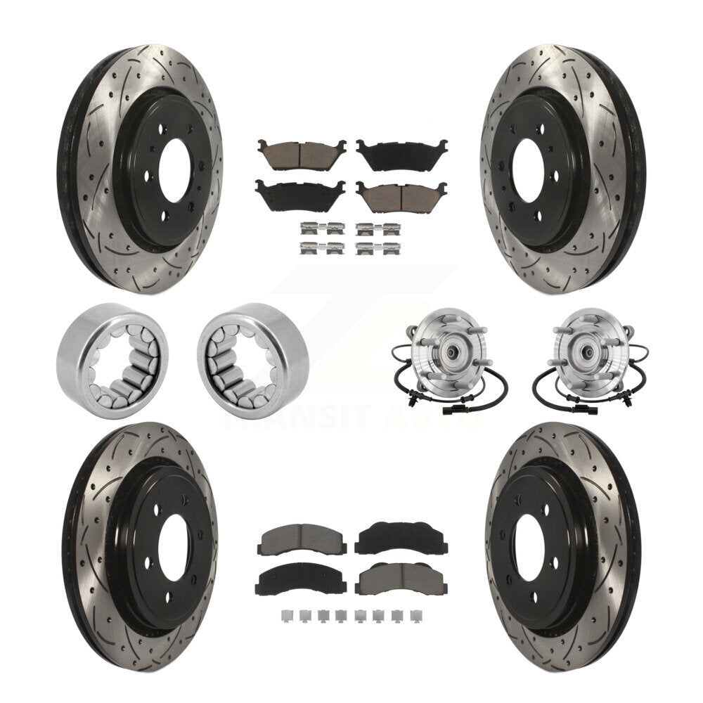Front Rear Hub Bearings Coated Disc Brake Rotors And Pads Shoes Kit (10Pc) For Ford F-150 KBB-132722
