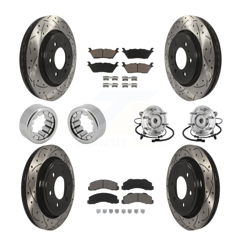 Front Rear Hub Bearings Coated Disc Brake Rotors And Pads Shoes Kit (10Pc) For Ford F-150 KBB-132722