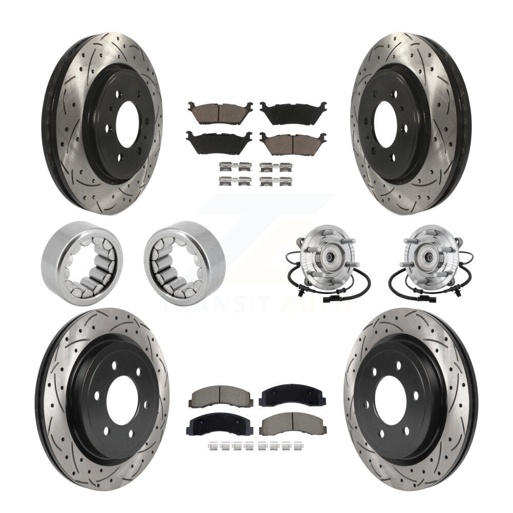Front Rear Hub Bearing Coated Brake Rotor Pad Shoe Kit (10Pc) For 18-20 Ford F-150 Raptor KBB-132725