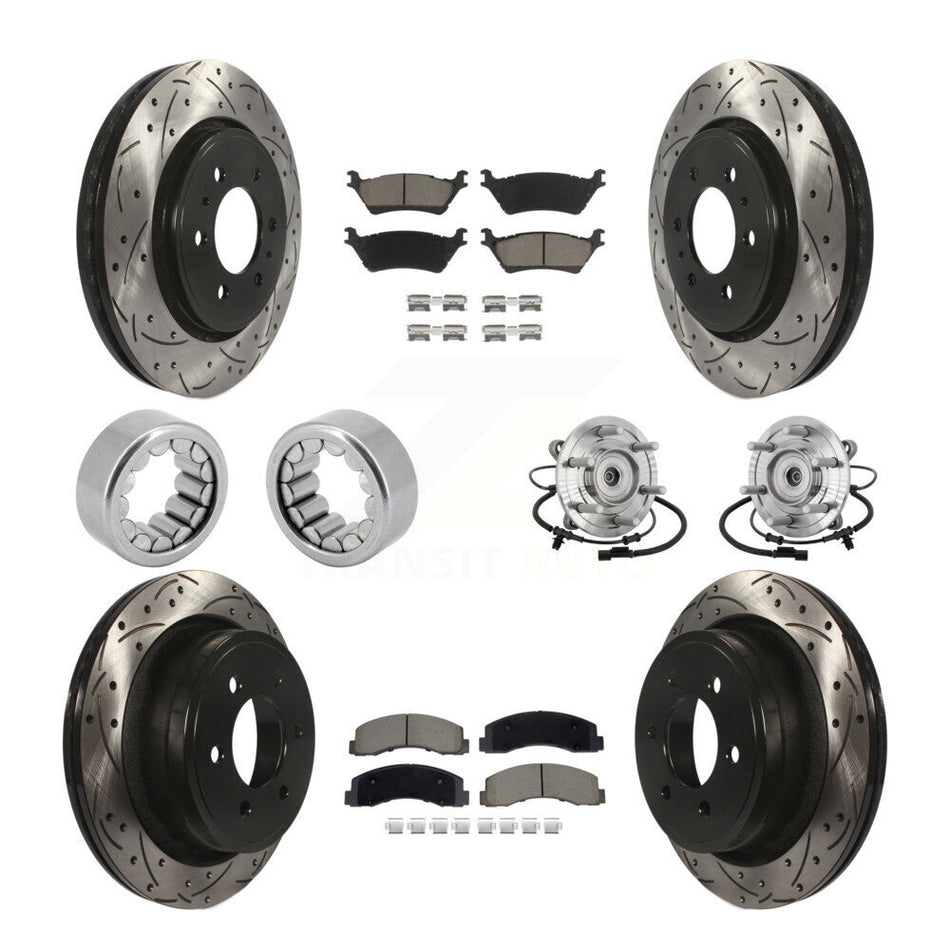 Front Rear Hub Bearing Coated Brake Rotor Pad Shoe Kit (10Pc) For 18-20 Ford F-150 Raptor KBB-132726