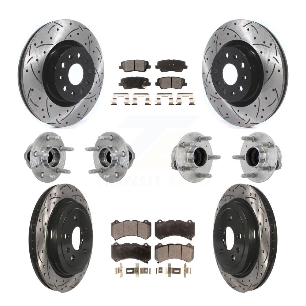 Front Rear Hub Bearings Coated Disc Brake Rotors And Pads Kit (10Pc) For Cadillac CTS KBB-132741